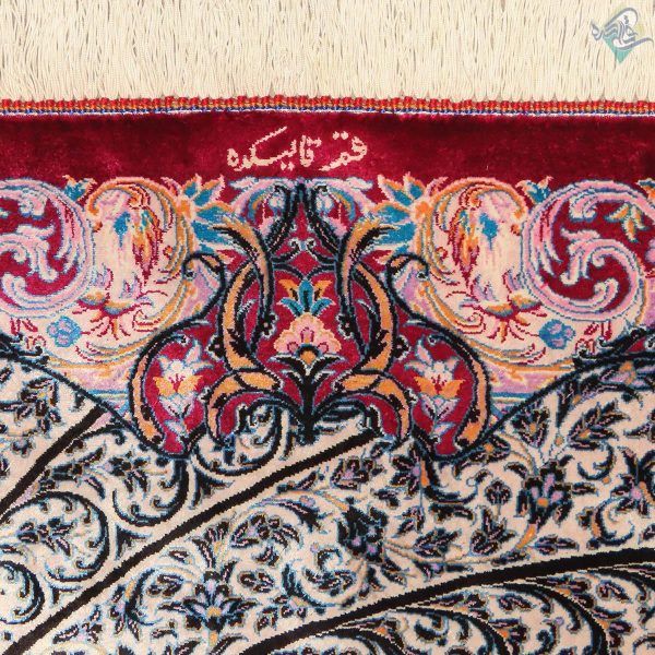 ذرع و نیم دستباف تمام ابریشم قم طرح جدید کهکشان قالیکده هشتاد رج - Image 9