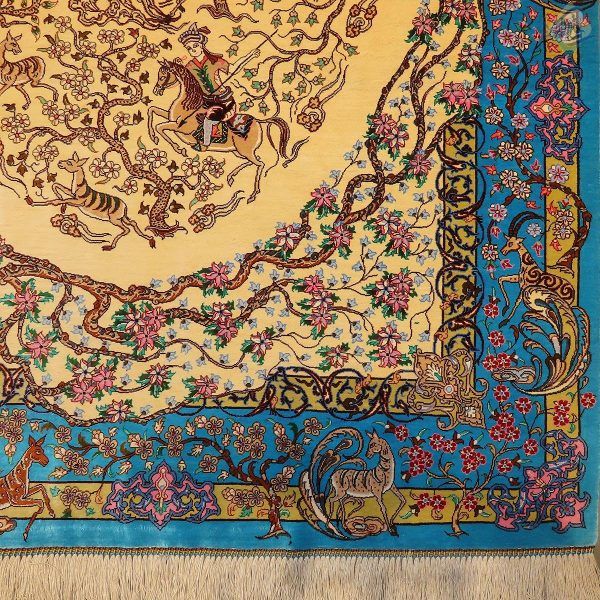 ذرع و نیم دستباف تمام ابریشم قم طرح شکارگاه درختی صادق زاده - Image 4