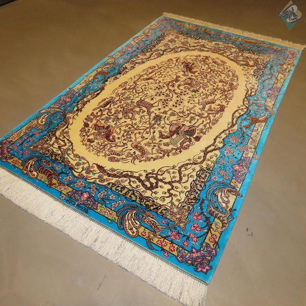 ذرع و نیم دستباف تمام ابریشم قم طرح شکارگاه درختی صادق زاده - Image 6