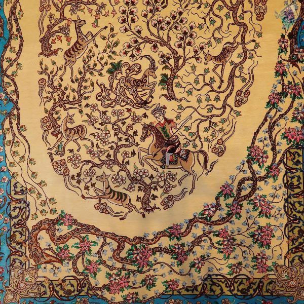 ذرع و نیم دستباف تمام ابریشم قم طرح شکارگاه درختی صادق زاده - Image 8