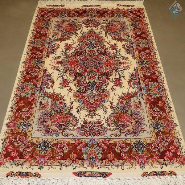 ذرع و نیم دستباف تبریز طرح خطیبی کف حاشیه و گل ابریشم - Image 3
