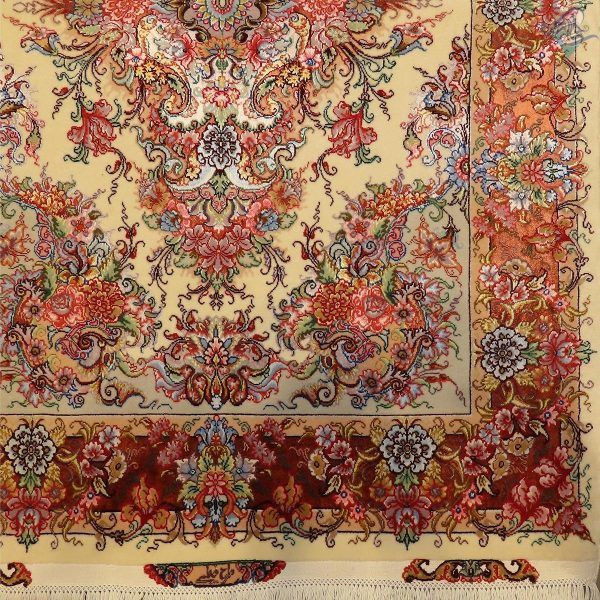 ذرع و نیم دستباف تبریز طرح خطیبی کف حاشیه و گل ابریشم - Image 4