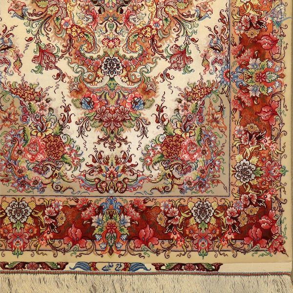 ذرع و نیم دستباف تبریز طرح خطیبی دو کف ابریشم شصت رج - Image 4