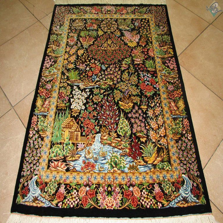 زروچارک دستباف تمام ابریشم قم طرح جنگل