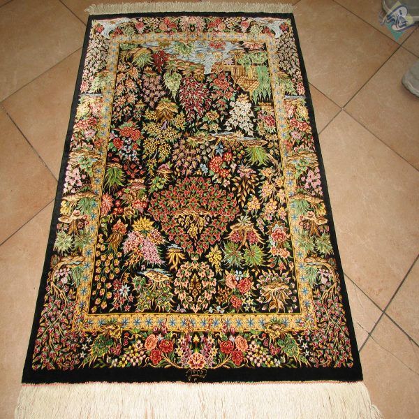 ذرع و چهارک دستباف تمام ابریشم قم تولیدی زاهدی طرح رودخانه و جنگل - Image 3