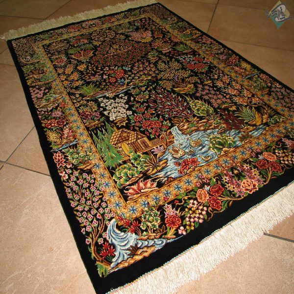 ذرع و چهارک دستباف تمام ابریشم قم تولیدی زاهدی طرح رودخانه و جنگل - Image 5