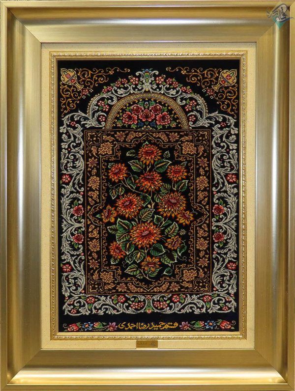 تابلو فرش دستباف تمام ابریشم قم مارک احمدی