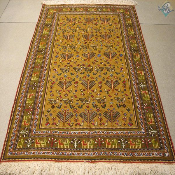 ذرع و چهارک دستباف سوزنی سیرجان طرح طاووس تمام پشم رنگ گیاهی - Image 2