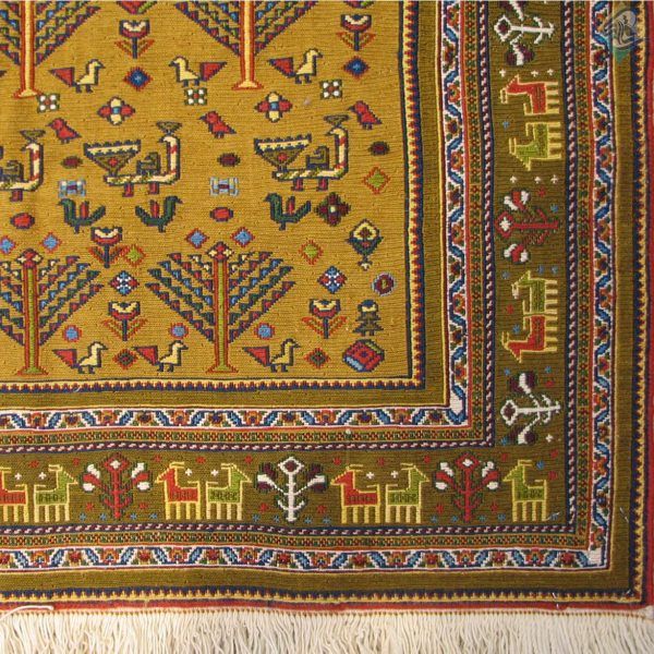 ذرع و چهارک دستباف سوزنی سیرجان طرح طاووس تمام پشم رنگ گیاهی - Image 4