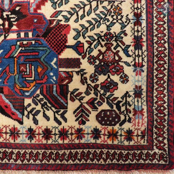 تابلو سایز پشتی دستباف سیرجان آنتیک رنگ گیاهی طرح ترنجی گل - Image 3