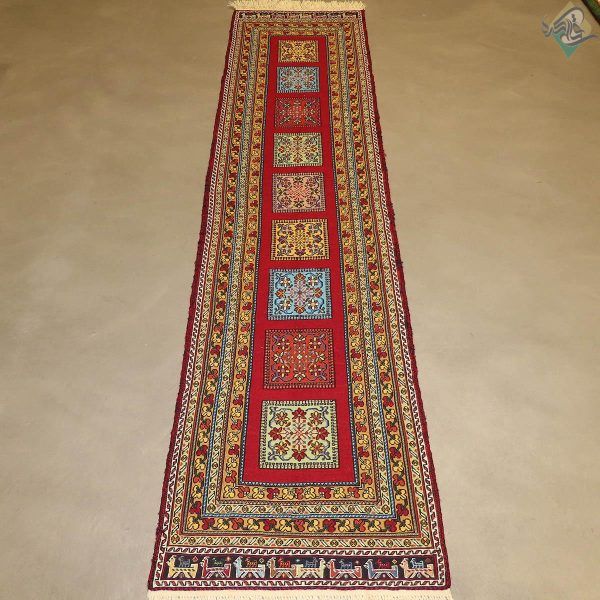سوزنی رانر دستباف سیرجان تمام پشم رنگ گیاهی طرح خشتی اصیل - Image 2