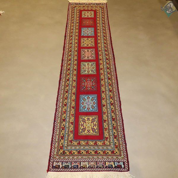 سوزنی رانر دستباف سیرجان تمام پشم رنگ گیاهی طرح خشتی اصیل - Image 3