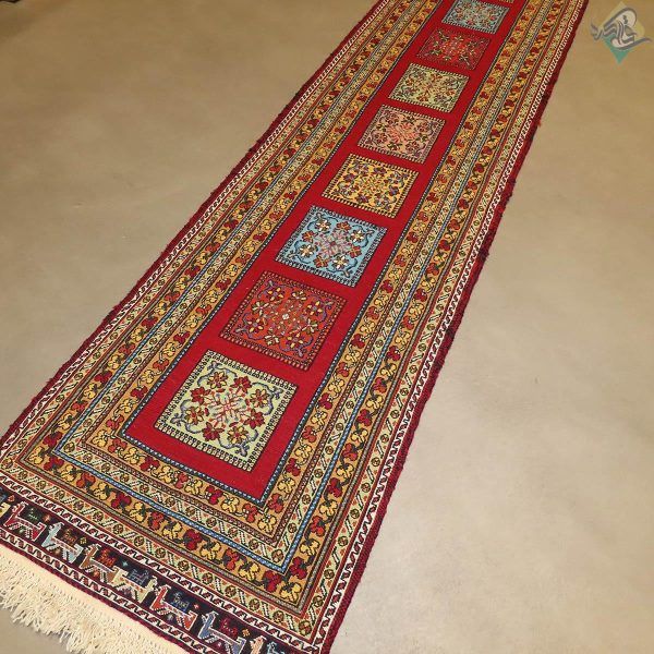 سوزنی رانر دستباف سیرجان تمام پشم رنگ گیاهی طرح خشتی اصیل - Image 5