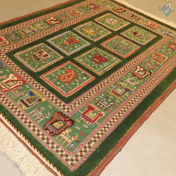 ذرع و چهارک دستباف گلیم فرش سیرجان طرح خشتی رنگ گیاهی - Image 5