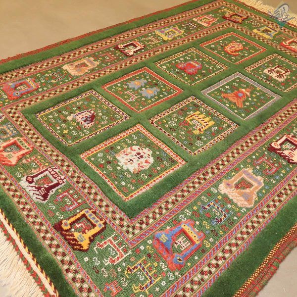 ذرع و چهارک دستباف گلیم فرش سیرجان طرح خشتی رنگ گیاهی - Image 6