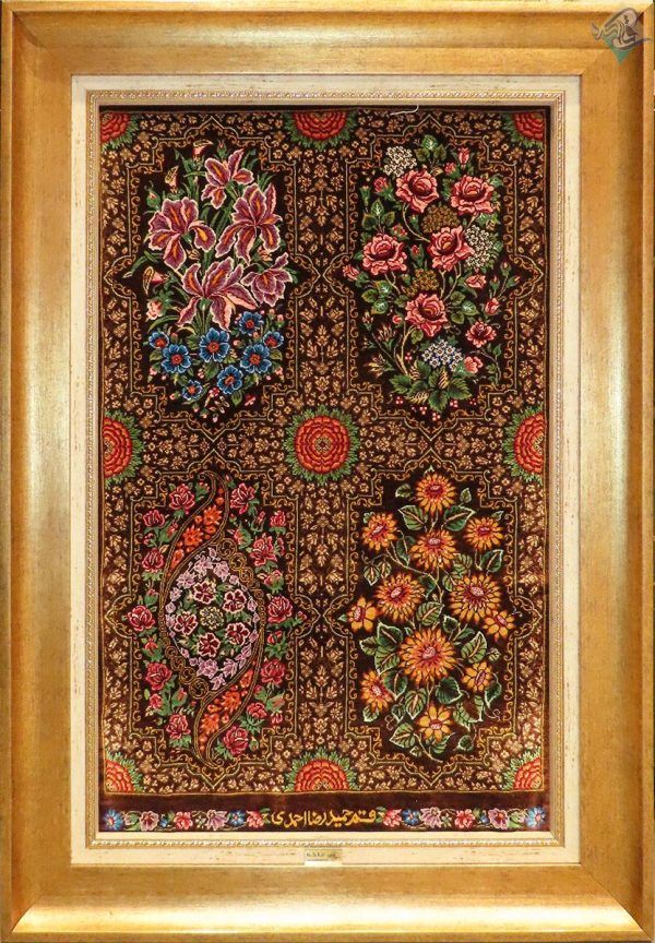 تابلو فرش دستباف تمام ابریشم قمی تولیدی احمدی