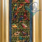تابلو فرش دستباف تمام ابریشم قم طرح پرندگان ستونی