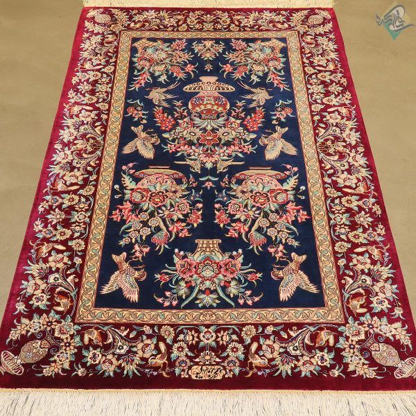 ذرع و چهارک دستباف تمام ابریشم قم تولیدی روزگرد طرح گلدانی - Image 3