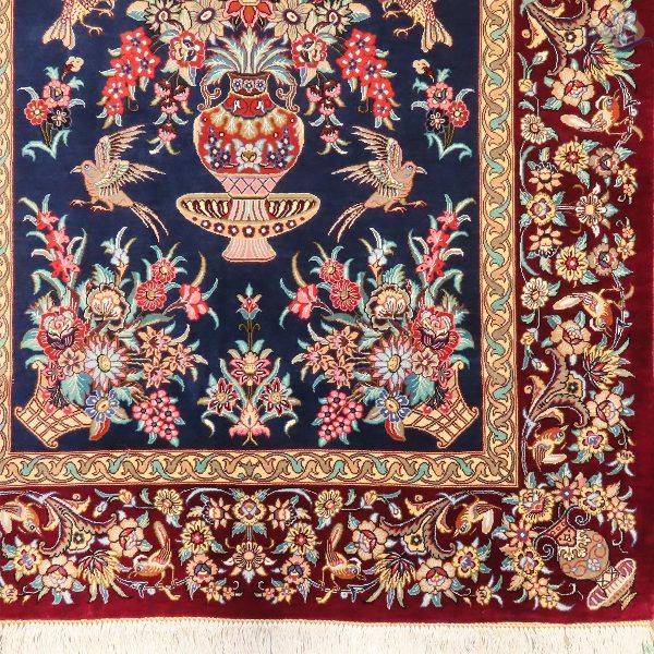 ذرع و چهارک دستباف تمام ابریشم قم تولیدی روزگرد طرح گلدانی - Image 4
