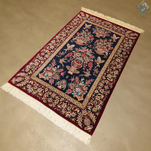 ذرع و چهارک دستباف تمام ابریشم قم تولیدی روزگرد طرح گلدانی - Image 5