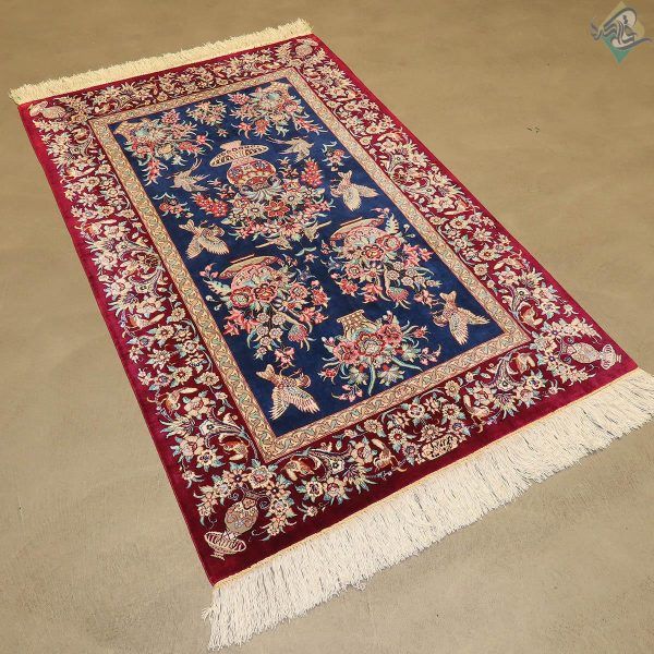 ذرع و چهارک دستباف تمام ابریشم قم تولیدی روزگرد طرح گلدانی - Image 6