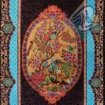 پشتی دستباف تمام ابریشم قم نقشه گل و بلبل