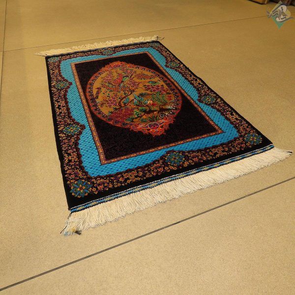 سایز پشتی دستباف تمام ابریشم قم طرح ترنجی گل و بلبل صادق زاده - Image 5