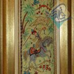 تابلو فرش دستباف قم کامل ابریشم نقشه شکارگاه ستونی