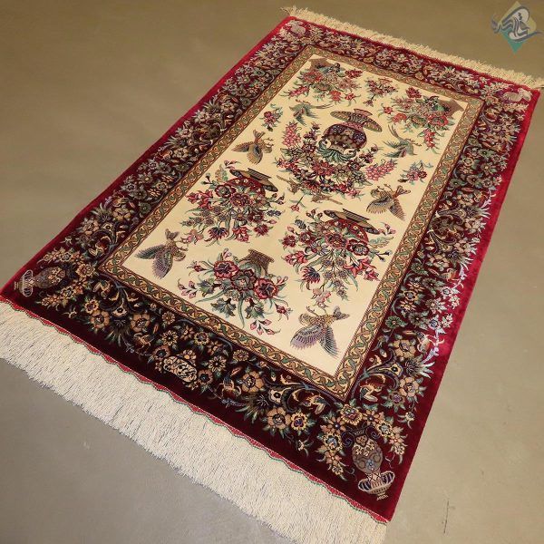 ذرع وچهارک دستباف تمام ابریشم قم گلدانی دسته گلی تولیدی روزگرد - Image 6
