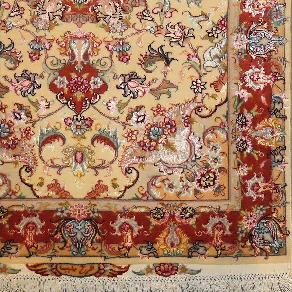 ذرع وچهارک دستباف تبریز طرح علیا گل ابریشم پنجاه رج - Image 4