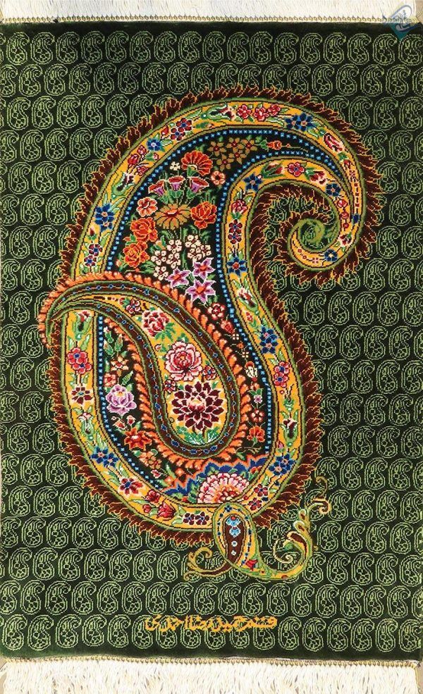 تابلوی دستباف تمام ابریشم قم طرح بته جغه تولیدی احمدی - Image 2