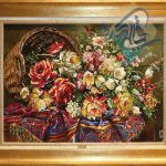 تابلو فرش دستباف تبریز طرح سبد عرضی گل گل ابریشم