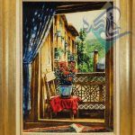 تابلو فرش دستباف تبریز طرح ماسوله ریشه و گل ابریشم