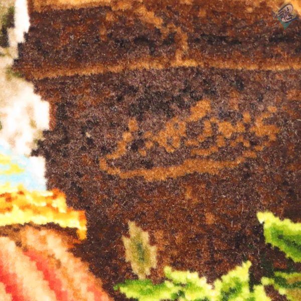 تابلو فرش دستباف تبریز طرح دختر قاجار چله و گل ابریشم - Image 4