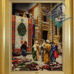تابلو فرش دستباف تبریز طرح بازار فرش مصری ریشه و گل ابریشم