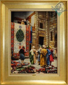 تابلو فرش دستباف تبریز طرح بازار فرش مصری ریشه و گل ابریشم