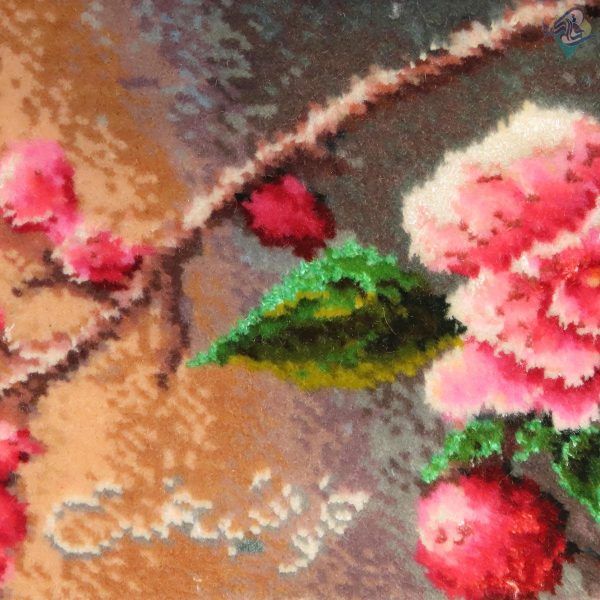تابلو فرش دستباف تبریز طرح دوپرنده گل ابریشم بدون قاب - Image 2