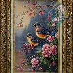 تابلو فرش دستباف تبریز طرح دو پرنده گل ابریشم