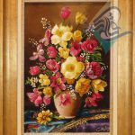 تابلو فرش دستباف تبریز نقشه گلدان خلوت ابریشم