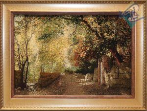 تابلو فرش دستباف تبریز طرح کوچه باغ چله و گل ابریشم