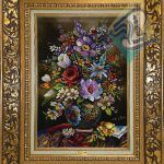 تابلو فرش دستباف تبریز طرح گلدان گل ابریشم