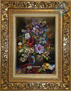 تابلو فرش دستباف تبریز طرح گلدان گل ابریشم