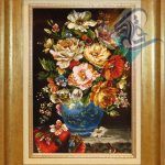 تابلو فرش دستباف تبریز نقش جدید گلدان لبه ی میز گل ابریشم