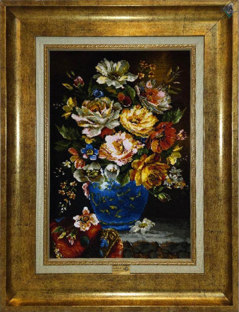 تابلو فرش دستبافت تبریز نقش گلدان ابریشم