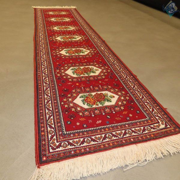 رانرگلیم سوزنی دستباف سیرجان طرح کتیبه ای گل فرنگ رنگ گیاهی - Image 5