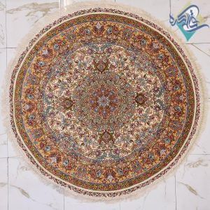 فرش دستباف دایره تبریز نقشه جدید خطیبی دو کف ابریشم شصت رج
