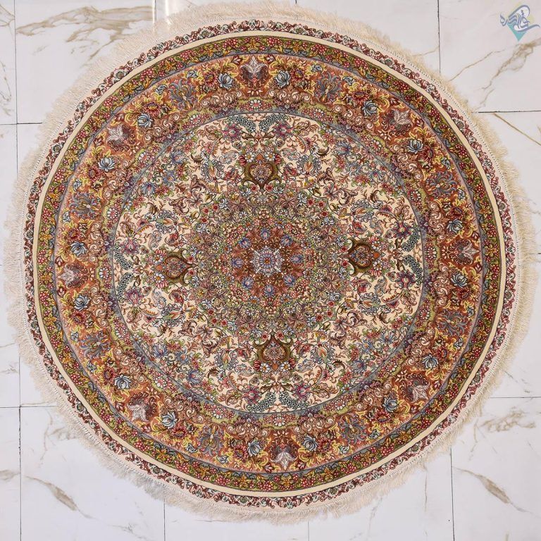فرش دستباف دایره تبریز نقشه جدید خطیبی دو کف ابریشم شصت رج