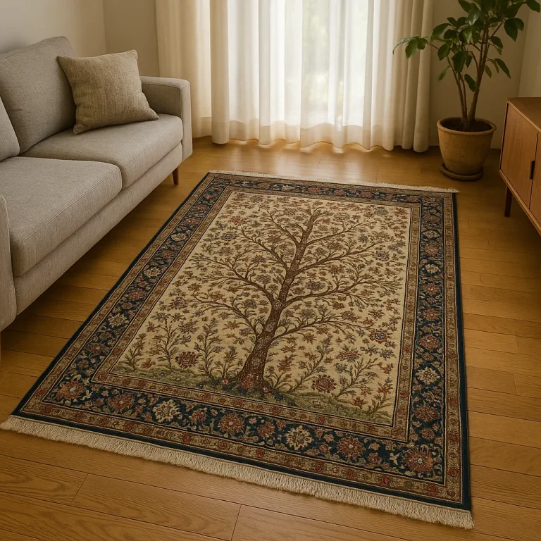 A_photograph_captures_a_traditional_Persian_rug_la