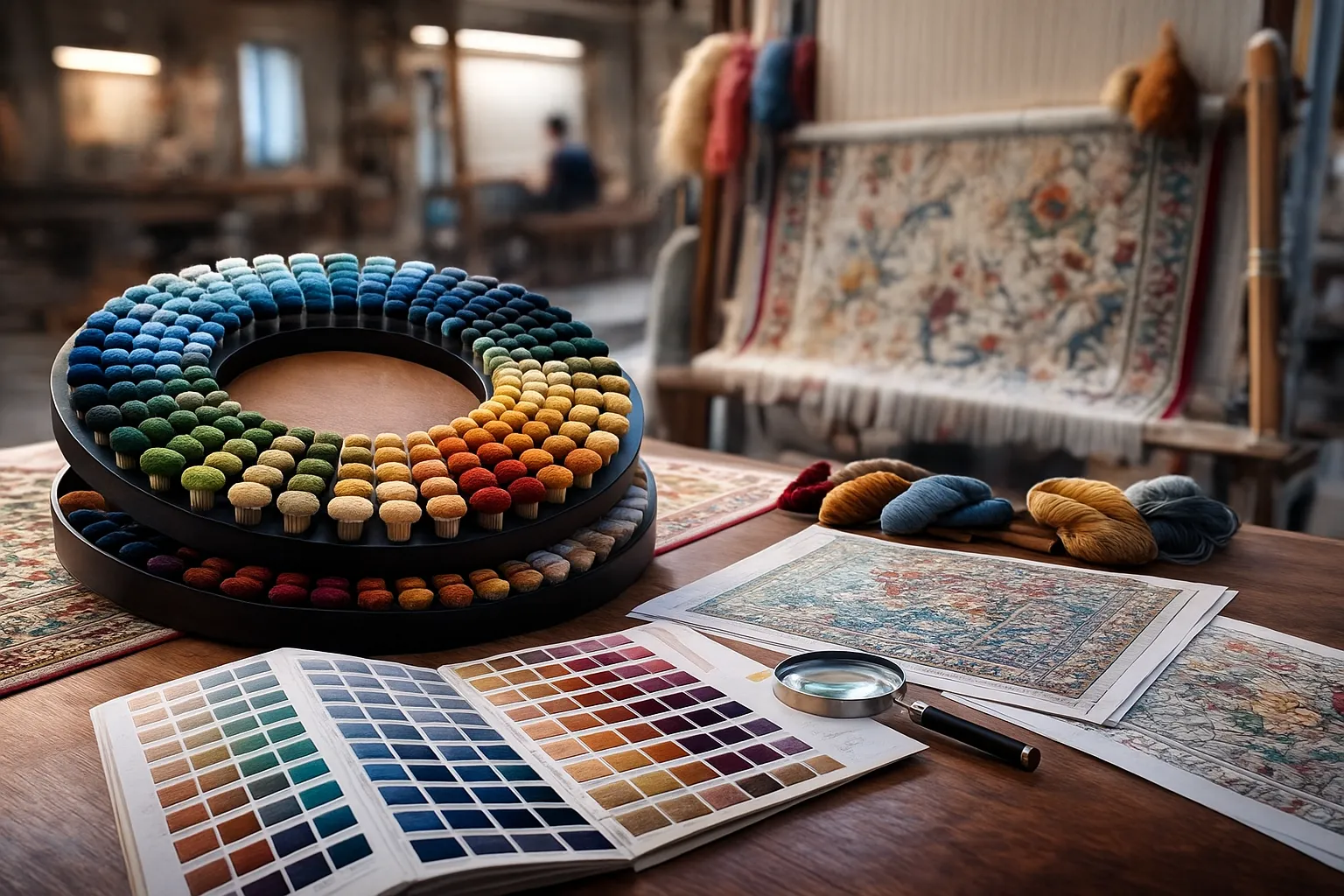 A_photograph_showcases_a_Persian_carpet_workshop_f