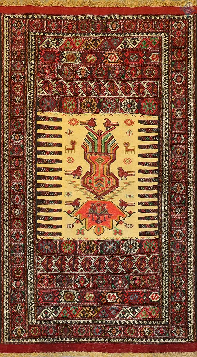 قالیچه دست باف گلیم سوزنی قوچان با طرح ذهنی بافت